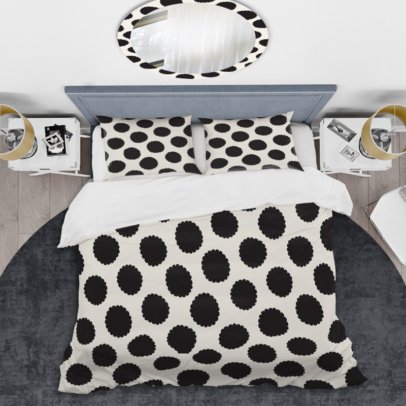 Black Circle Dots - Ensemble de housse de couette à motif abstrait - Microfibre de polyester