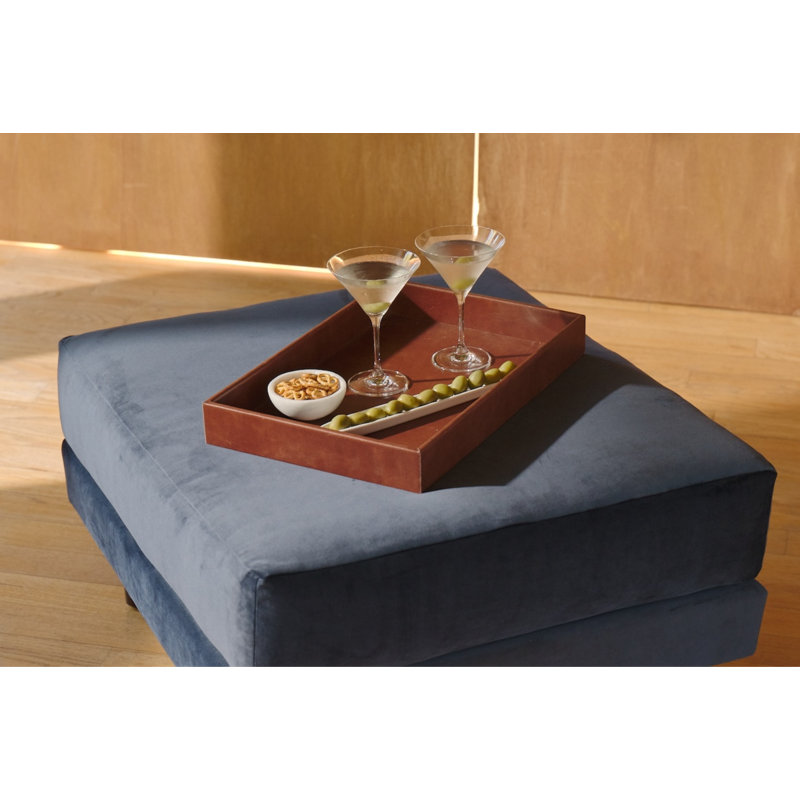 Essential Ottoman, Natural, Cornflower Recycled Velvet