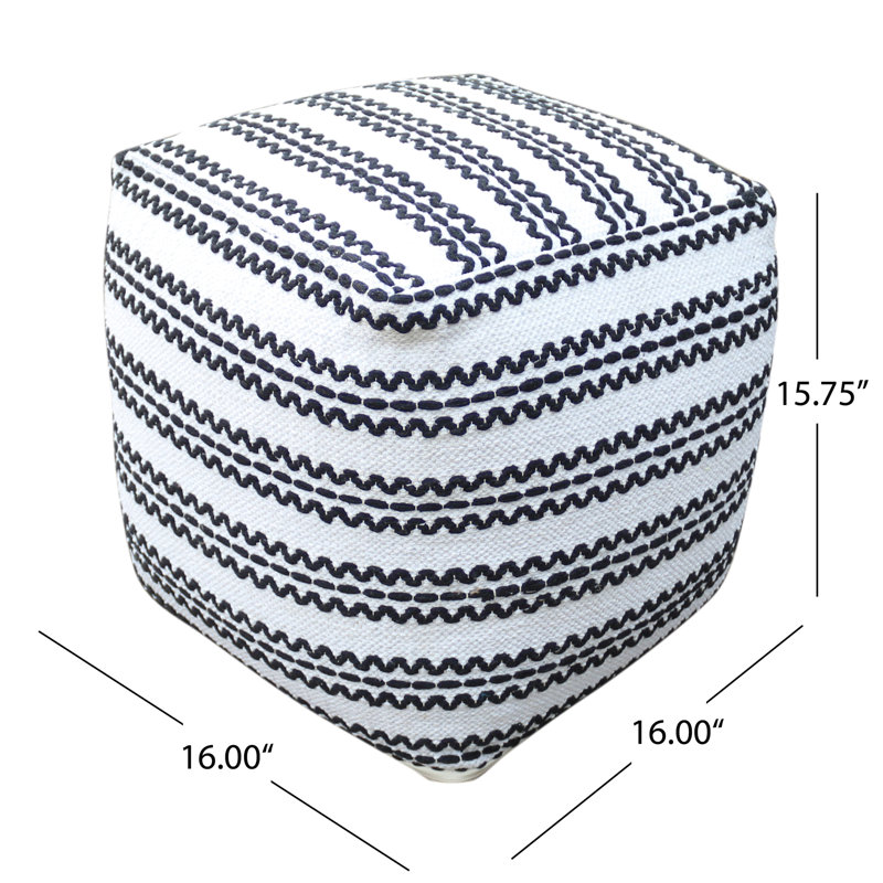 Pouf en tissu naturel et noir fait à la main, carré 16 x 16 x 16, capacité de 200 livres, coton, entièrement assemblé, nettoyer les taches, rembourrage de perles, nettoyage à la main de 200 lb seulement, avec