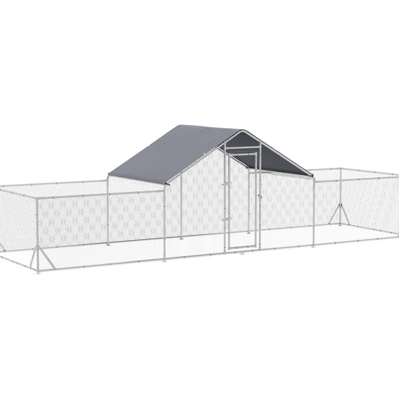 Poulailler en métal avec housse imperméable et spacieuse, 23 pi x 6,6 pi, poulailler 6,4 pi, imperméable, pour poulets, lapins,