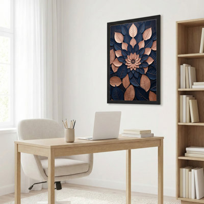 Toile noire encadrée en bois noir pour salon, chambre à coucher, bureau ou vestibule - décoration murale décorative avec motif de feuilles