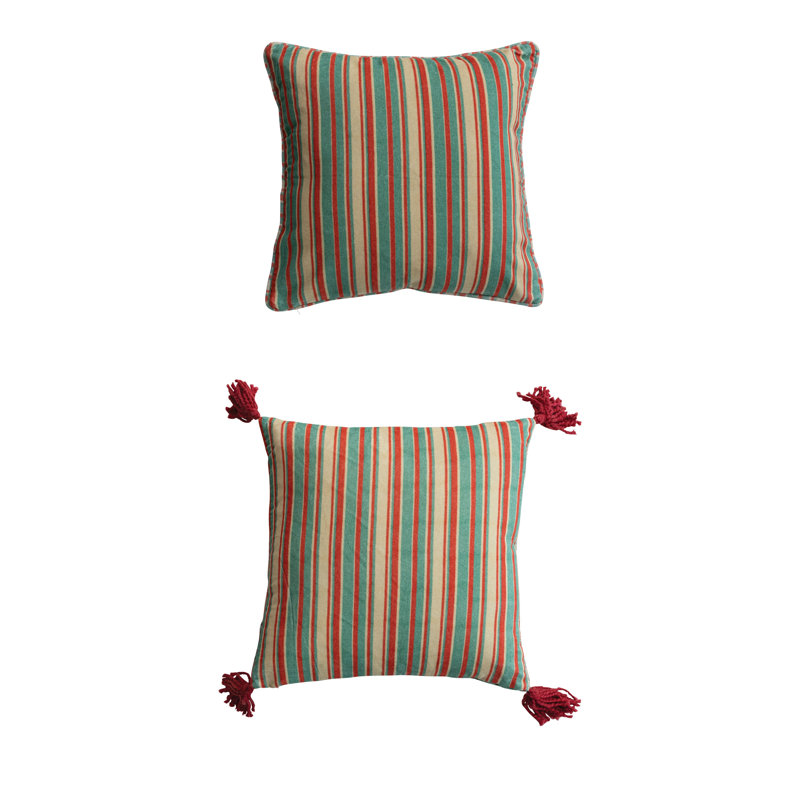 Cotton Velvet Landscape Pillow with Reversible Stripe