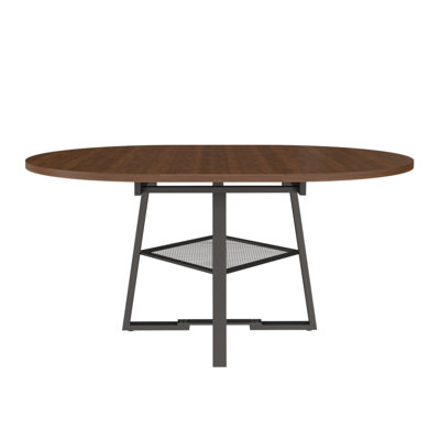 47 Inch Extendable Round Dining Table for 4-8 with Storage, Walnut Finish Circle Dining Table with Metal Frame & Thickened Top, Multi-Functional Kitchen & Living Room Table