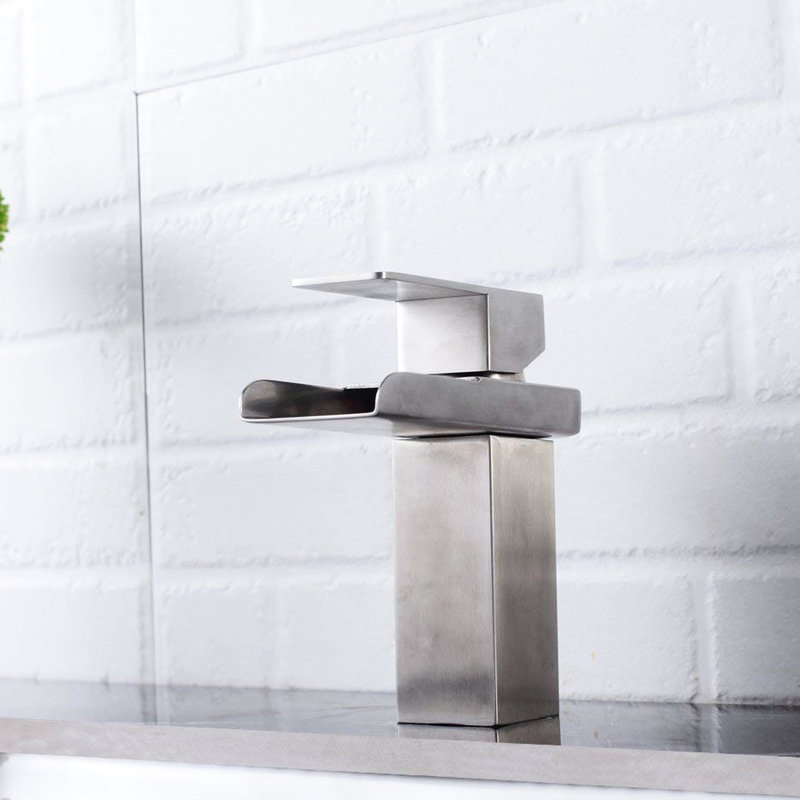 Robinet pour salle de bain - Nickel brossé, poignée simple, trou moderne, nickel