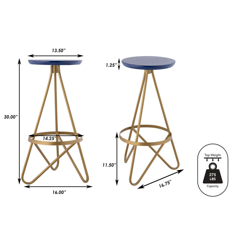 Tabouret de bar en métal bleu marine et doré de 30 po Spiroa, Marine / doré