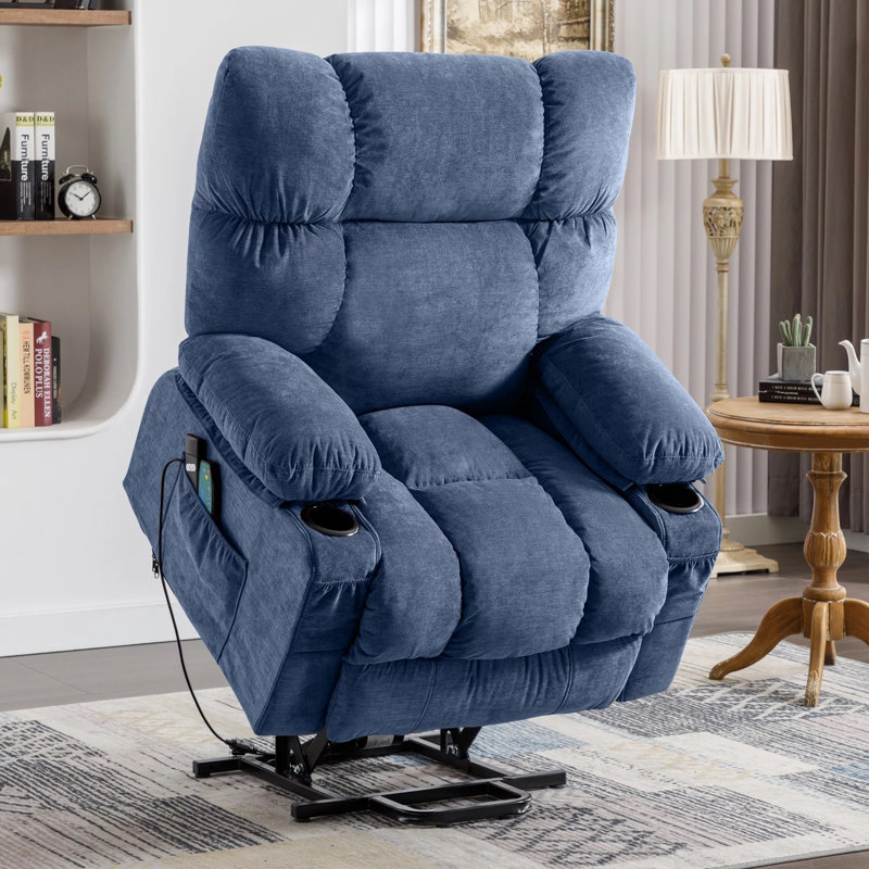 Comfortable Power Lift Recliner for Seniors with Heat, Massage, Infinite Positions, USB Charging and Side Pocket, Bleu