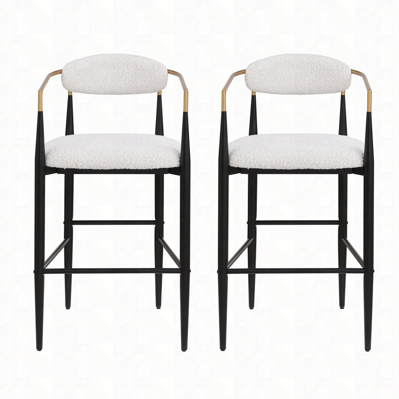 Ensemble de 2 tabourets de bar rembourrés, Noir, Boucle - blanc
