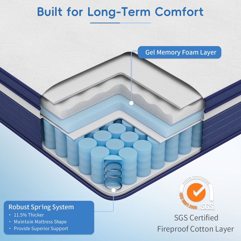 Rudgeway 12'' Medium Skin-friendly Cooling Memory Foam Hybrid Mattresses in a box with CertiPUR-US and Oeko TEX Certified