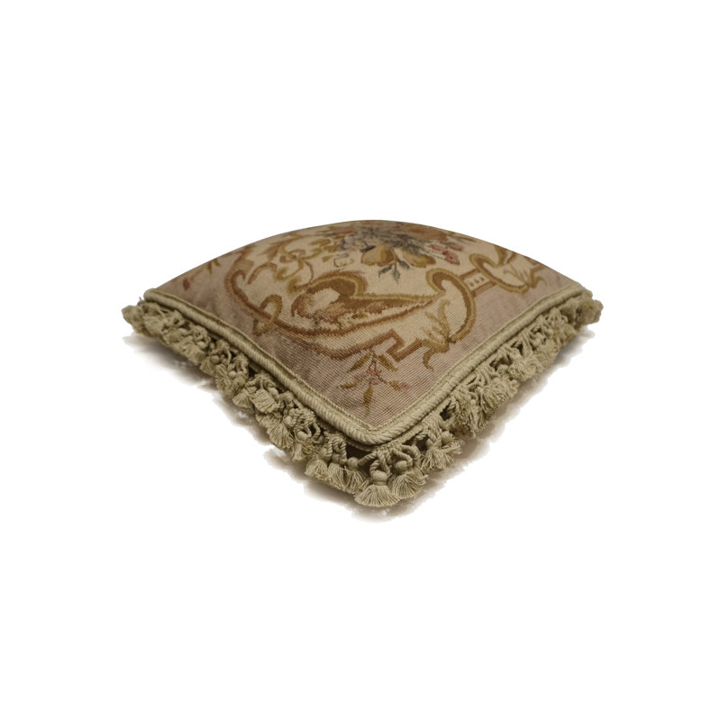 Needlepoint Wool Square Pillow Cover & Insert, Brown Floral 18, Square 16"