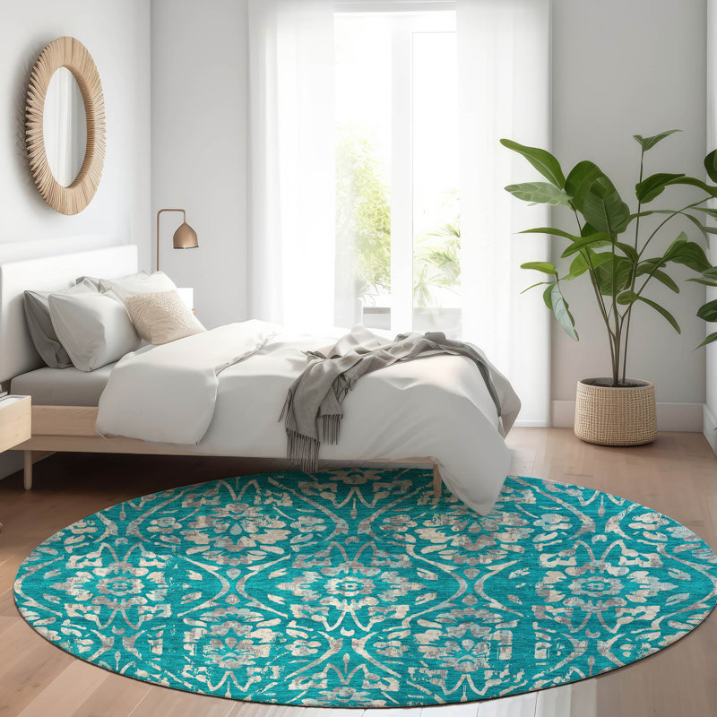 Maliana Washable Floral Indoor / Outdoor Rug, Round 8'