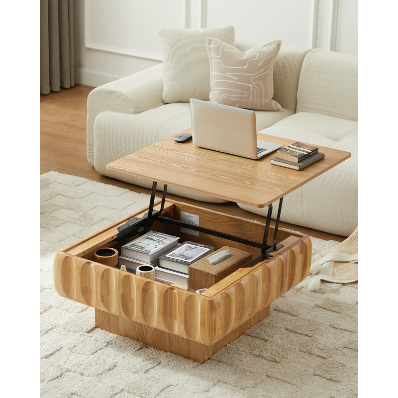 31.1" Lift-Top Natural Coffee Table with Hidden Storage, Natural