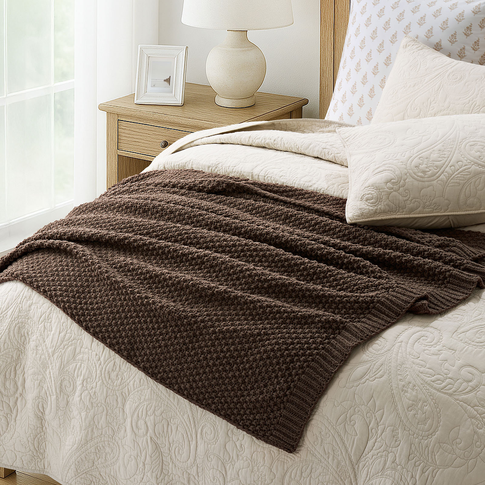 Chunky Chenille Knit Throw Blanket, 80" L x 60" W, Cocoa Brown