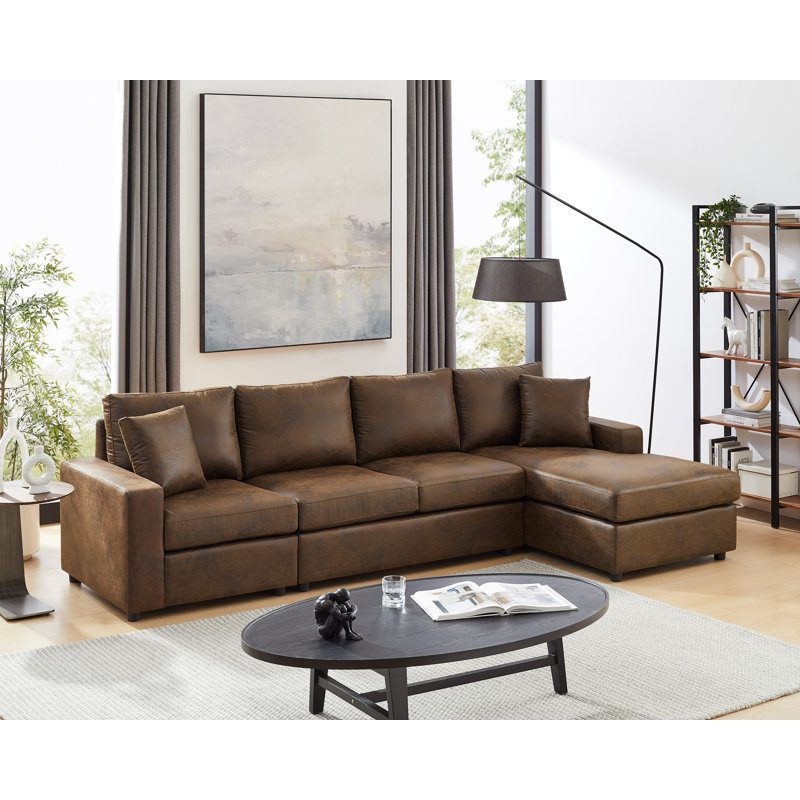 Canapé modulaire en similicuir 3 pièces Brookstill, Simili cuir brun foncé