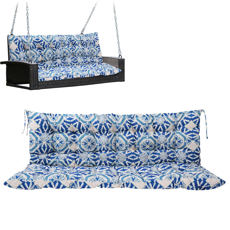 Porch Swing Cushions With Backrest, 4" Thicken Waterproof Outdoor Bench Cushion, Only Cushion, Green Flower, 40" W x 20" D