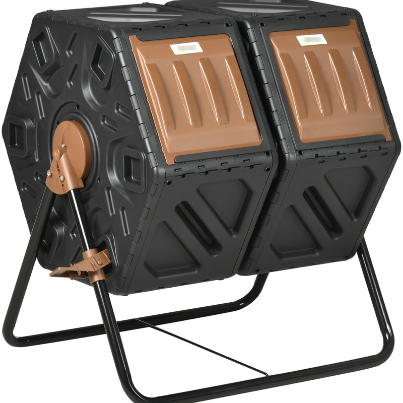 Dual Chamber Compost Tumbler, 34.5 Gallon - Outdoor With Plentiful Ventilation Mechanism And Steel Construction Tumbler Gal Chamber, Legs, System, Rotate For Gorgeous Spots