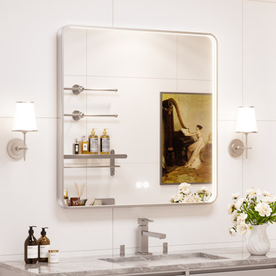 Aluminum Framed Lighted LED Bathroom Vanity Mirror with Anti-Fog 3 Colors Temperature & Dimmable Light Bathroom Vanity Mirror