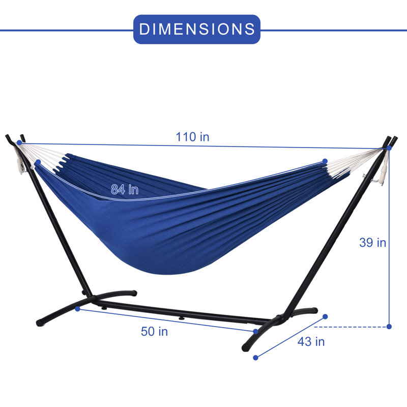 Hamac double classique Glanderven avec support, Bleu foncé