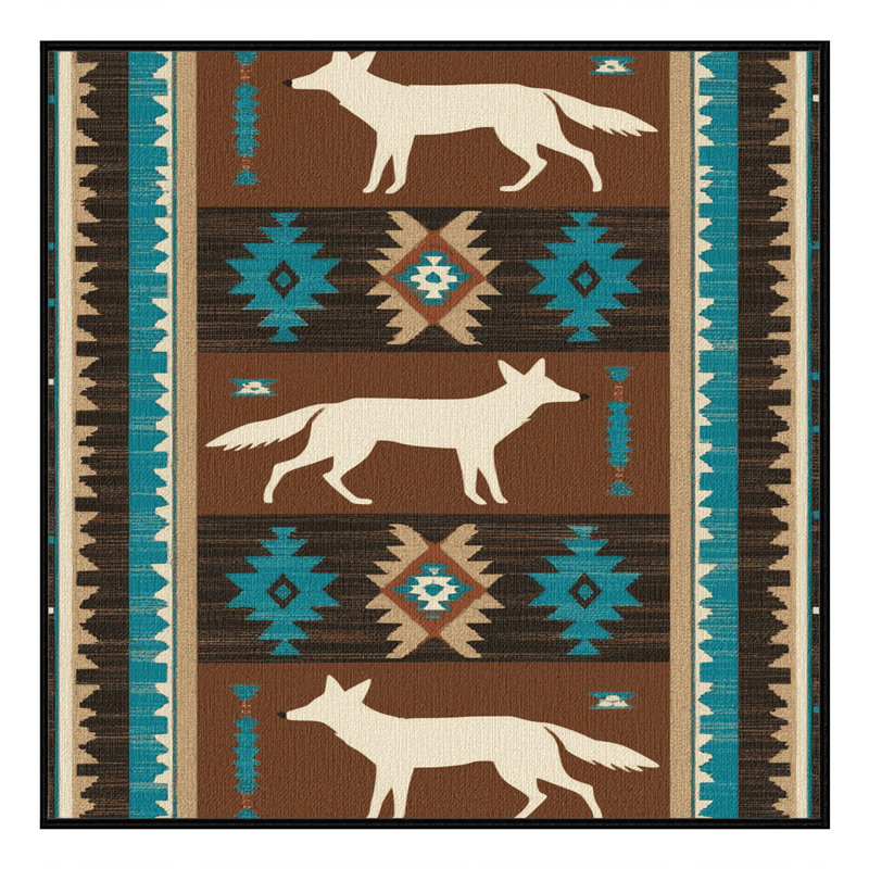 Washable Coyote Southwestern Area Rug, Round 5' x 5'