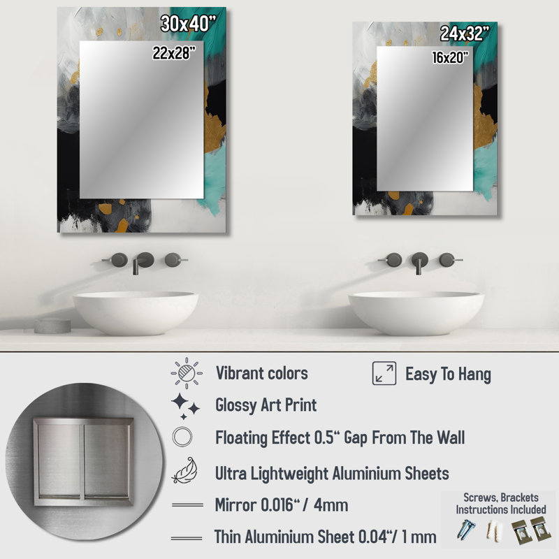 Full Moon Happiness Gold & Turquoise Abstract V - Abstract Painting Mirror, Blue Decorative Wall Mirror, Printed Metal Art