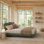 Structure de lit plateforme tapissier avec tête de lit arrondie à coins arrondis, lattes en bois, pieds en bois de chêne massif, tissu chenille-2061622126-2067229999