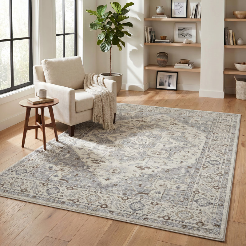 Rug Branch Rasan 4' x 6' (3'11" x 5'7") Grey/Beige Oriental Indoor Area Rug, Contemporary, Medium Pile, Stain-Resistant Carpet - Living Room, Bedroom, Dining Room, and Kitchen