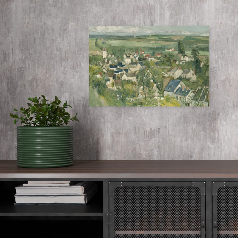Auvers, Vue panoramique, 1873-1875, estampe d'art mural abstraite contemporaine représentant un paysage architectural.