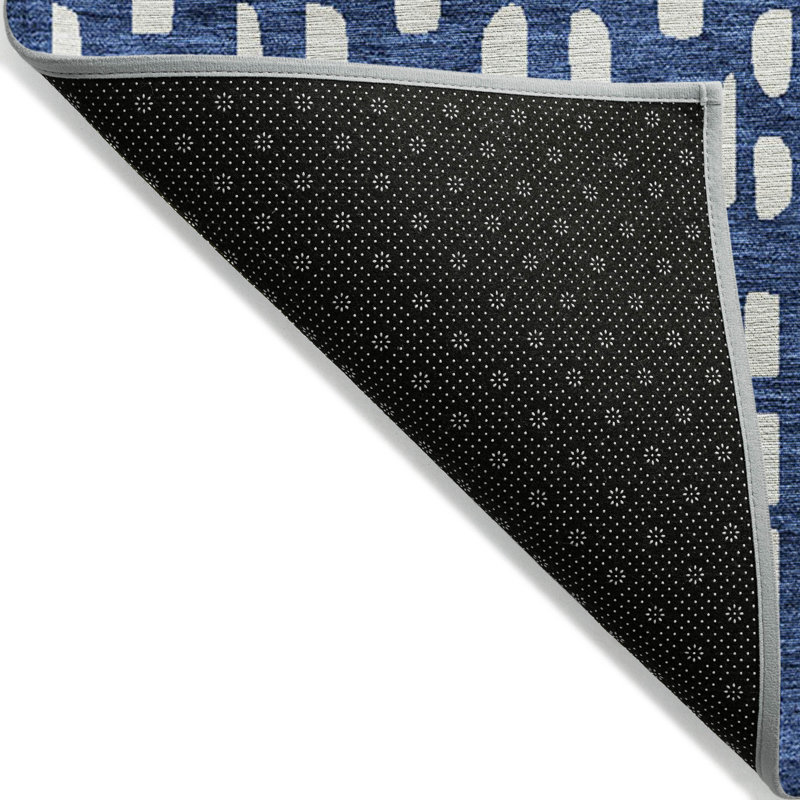 Navy Geometric Synthetic Rectangular Indoor/Outdoor Rug 2'6" x 3'10"