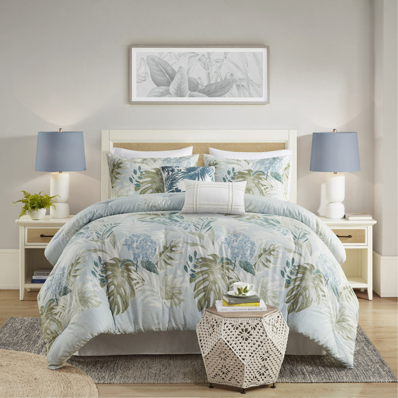 Ensemble d'édredon surdimensionné en coton 6 pièces avec coussin bleu grand