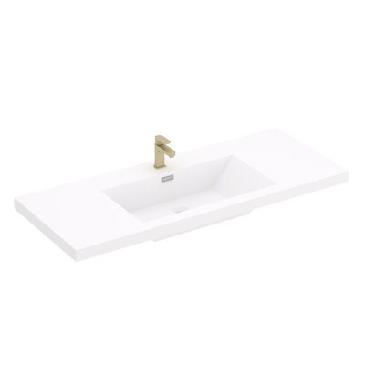 Plateau de meuble-lavabo à simple cuve 48 po x 19,49 po avec lavabo en résine intégré sans robinet et bonde escamotable, blanc