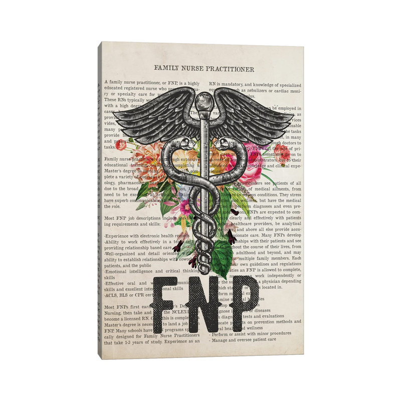 FNP, Family Nurse Practitioner With Flowers by Aged Pixel - Wrapped Canvas Painting, 20.32 cm H x 30.48 cm W