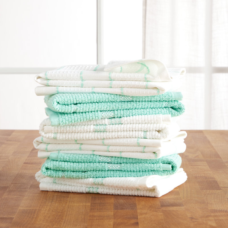 Martha Stewart Modern Waffle Kitchen Towel Set 6-Pack, Linen, 16"x28", Aqua