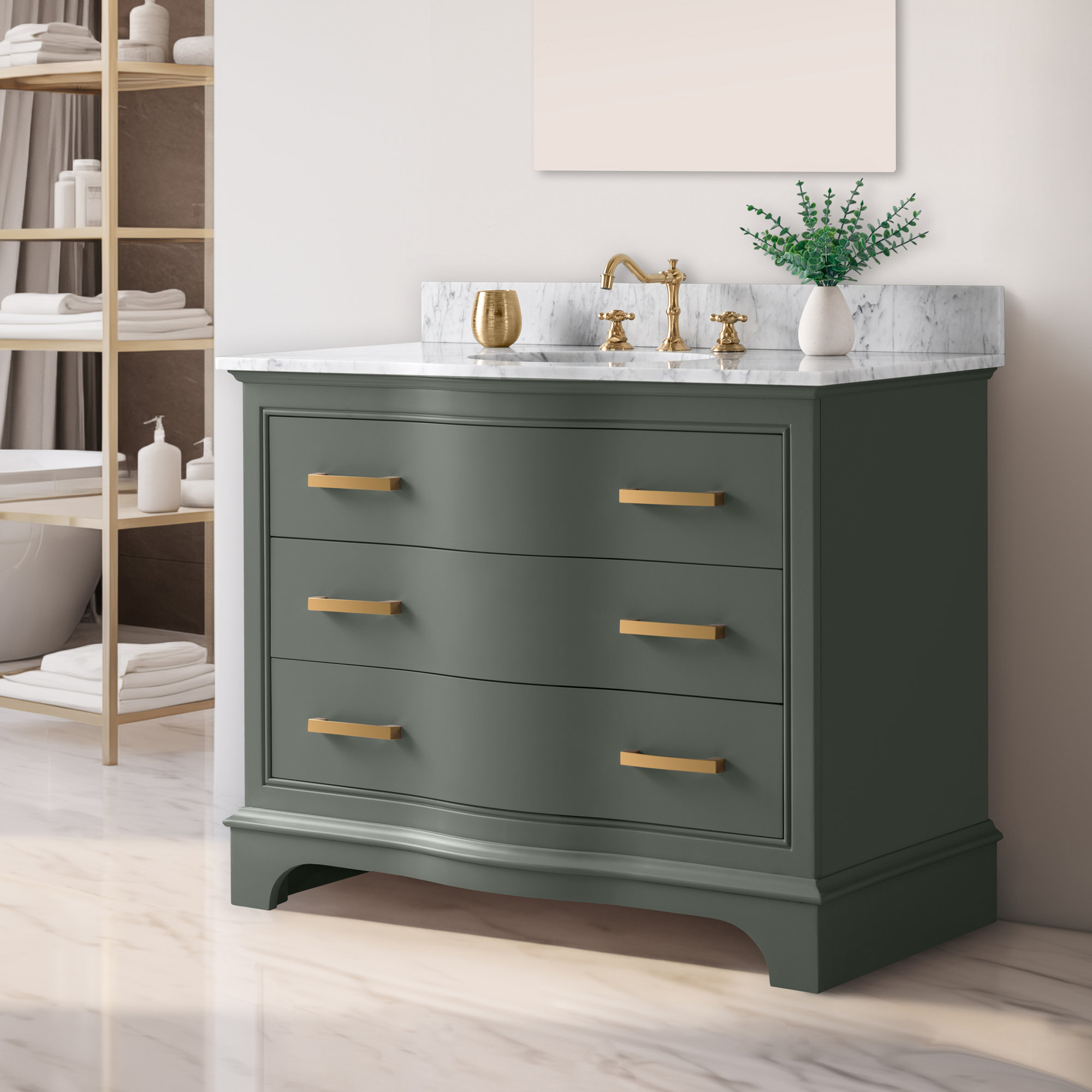 Goleta 42" Single bathroom Vanity with Marble Top, Vintage Green/Brushed Gold