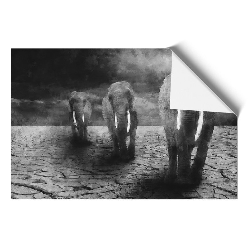 Three Elephants Painting - Frameless Print, 30cm H x 42cm W x 0.1cm D