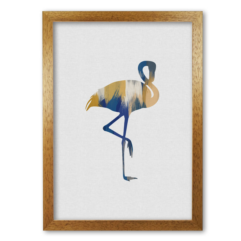 Flamingo Blue & Yellow - Print, Honey Oak Frame, 60 cm H x 42 cm W x 5 cm D