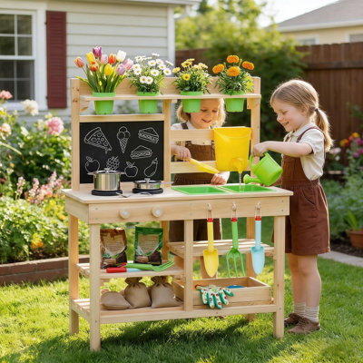 Wooden Play Kitchen,Fun Kids Mud Kitchen