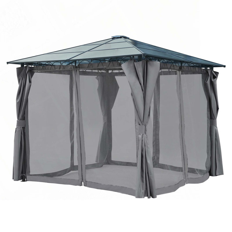 Pavillon de jardin extérieur à toit rigide 10 pi x 10 pi avec toit en polycarbonate, Gris