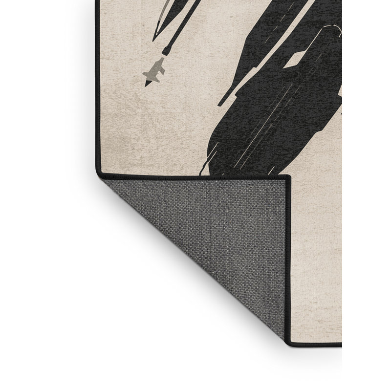 Tapis industriel doux et moelleux beige à motif géométrique Edens Fighter Jet Squadron, 4 x 6