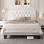 Très grand cadre de lit tapissier avec tête de lit, base de lit en lin capitonné, lit plateforme avec lattes de bois, robuste, facile à assembler, aucun sommier tapissier requis, blanc-1063459761-1063459764