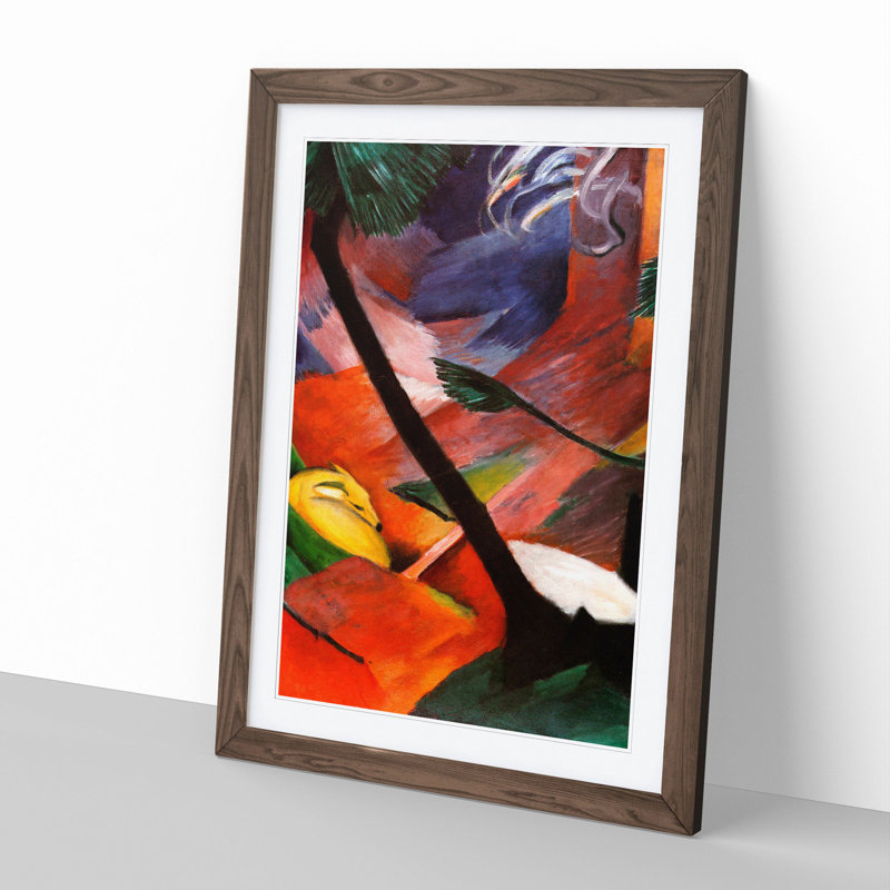 Sleeping Deer in the Forest by Franz Marc - Picture Frame Painting, Walnut Framed, 65cm H x 48cm W x 2cm D