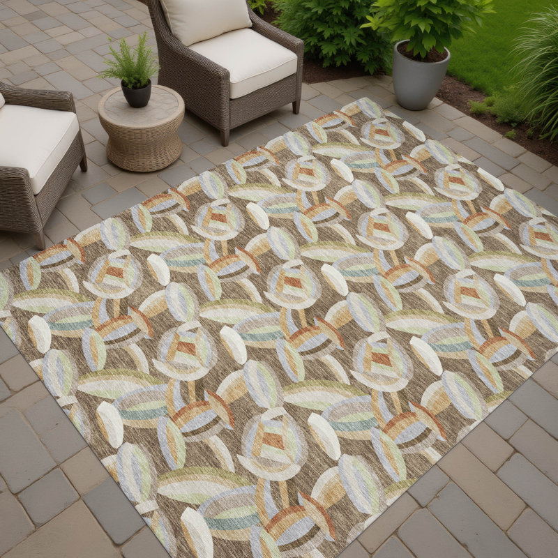 Machine Washable Indoor/Outdoor Chantille ACN2454 Casual Rug, Mocha, 10' x 14'