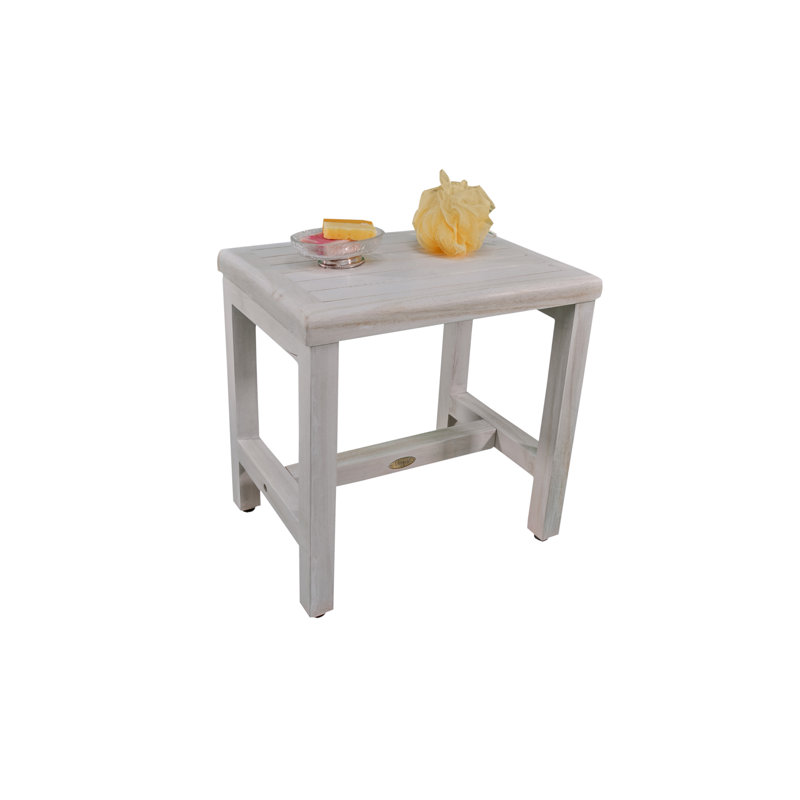 18" White Teak Wood Shower Safety Bench