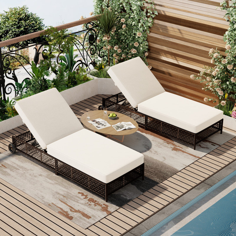 Chaise longue d'extérieur avec dossier à 5 positions (ensemble de 2), Brun