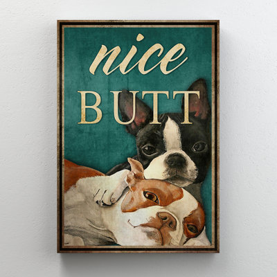 Bouledogue français - jolie toile tendue sur toile tendue - décor d'illustrations d'animaux, décor de salon brun et noir