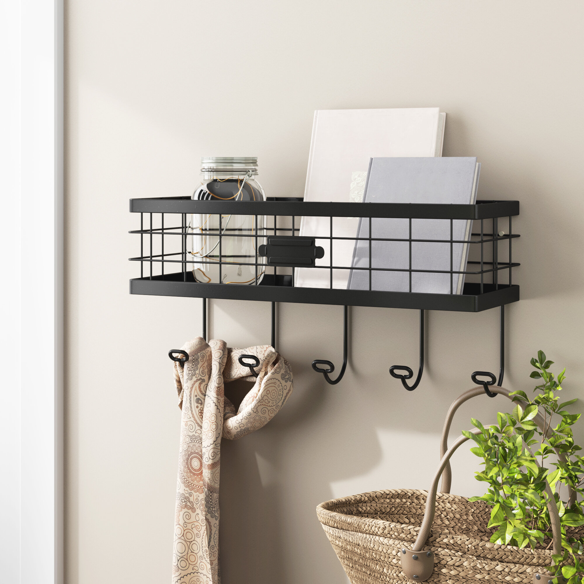 Norwell 5 - Hook Wall Mounted Coat Rack Three Posts Color: Black