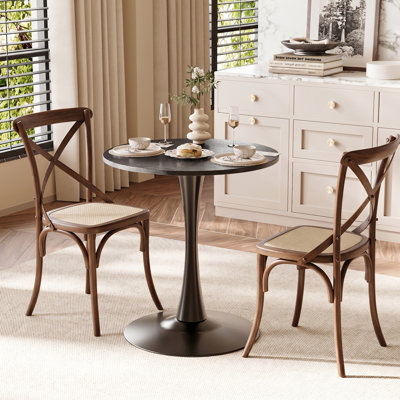 27.6" Modern Round Tulip Pedestal Dining Table, 2-Seat Bistro Table for Small Kitchen Breakfast Nooks