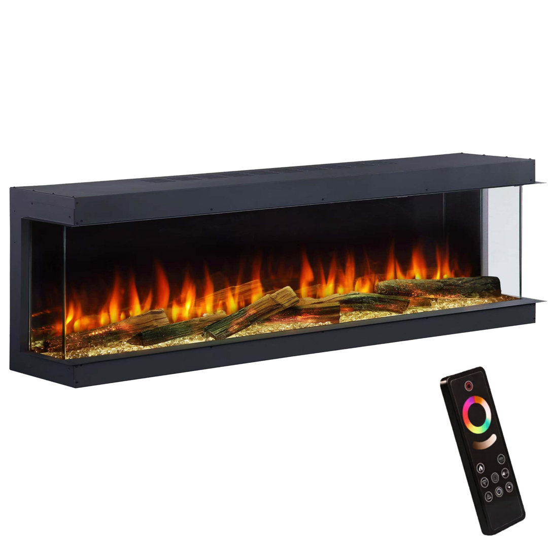 Deluxe Rosedale 60" 3-Sided Media Wall Electric Fire, Wi-Fi, LED Logs, Sound & 1.5kW Heat - Image 2