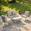 Ensemble de conversation 4 pièces en osier d'extérieur beige avec coussins et table basse - parfait pour le jardin, la piscine ou le patio