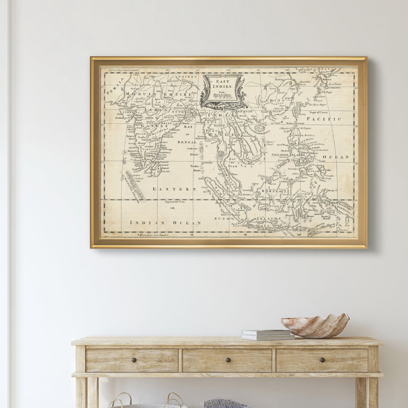 Carte des Indes orientales-impression d’art graphique sur toile encadrée, H 18,5 po x l 24,5 po x P 1,5 po, Encadrement doré