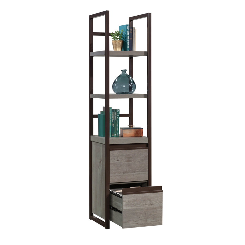 Narrow Bookcase, Brown Finish - Slim Wood Bookshelf with Adjustable Shelves for Small Spaces, Living Room, Bedroom, or Office Storage Solution