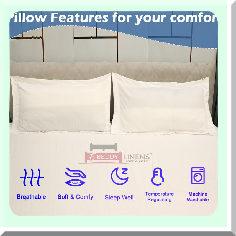Breathable Cotton Pillow Shams Set - White Solid Envelope Closure 20x40 Inch with 2" Flange - 800-TC Decorative Bed Cover Pack of 2 - Soft Cozy Luxe